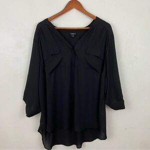 Torrid Top Womens 3X Black V-Neck Sheer 3/4 Sleeve Lightweight Harper Blouse